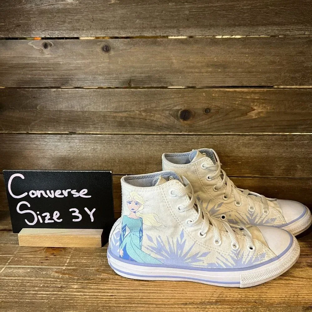 Big Kids Converse CTAS White Canvas Shoes Disney Frozen Hi Top Sneakers Size 3 Y
